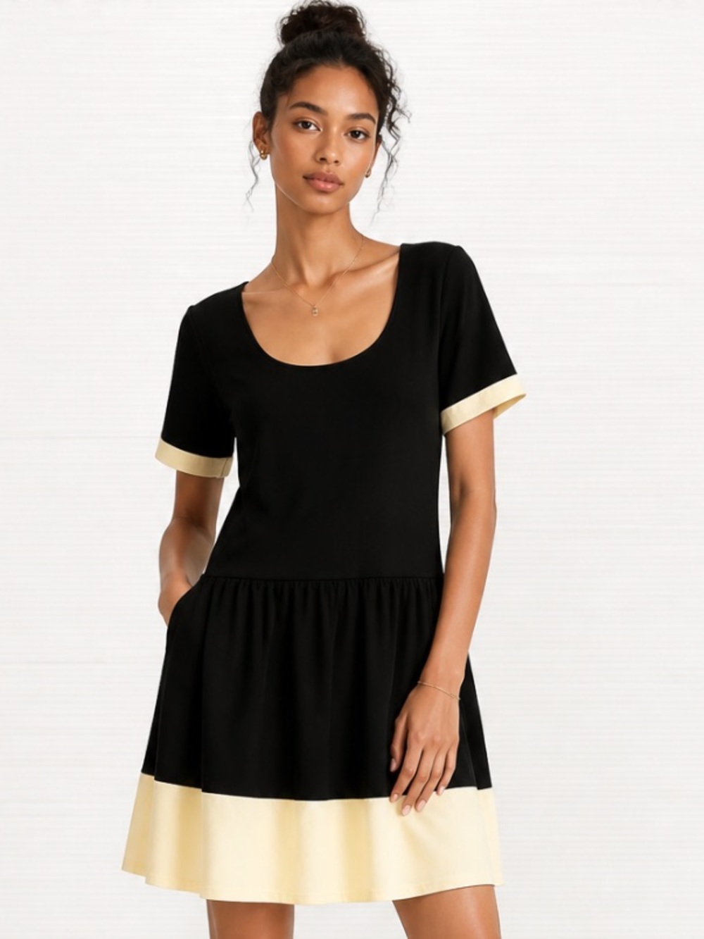ASOS Tiered Scoop Neck Dress Black Ivory Cotton Shift Colorblock